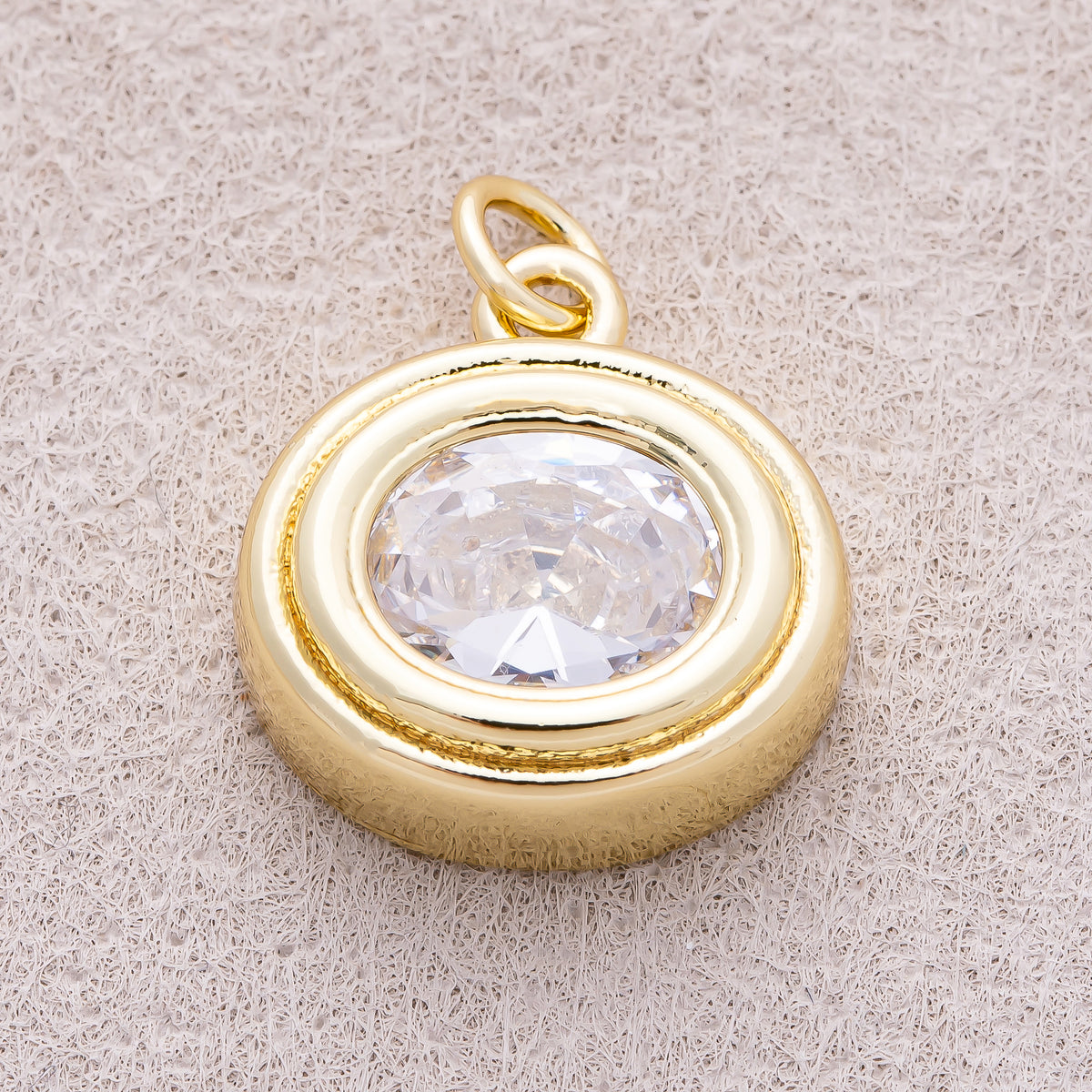 16K Gold Plated Clear CZ Round Solitaire Bezel Charm - Sold Each
