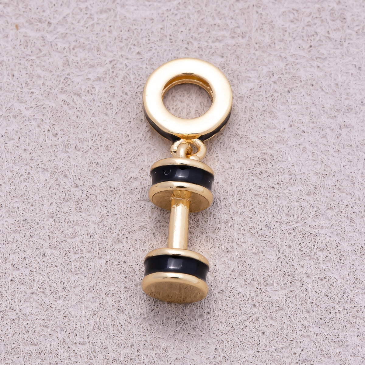 16K Gold Plated Black Enamel Dumbbell Fitness Slider Pendant - Sold Each
