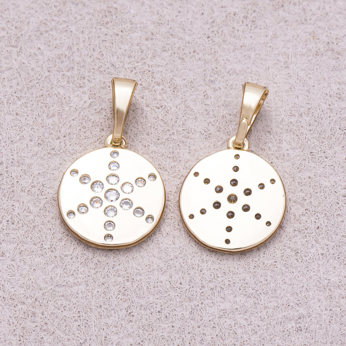 16K Gold Plated Clear CZ North Star Beaded Medallion Charm - Sold Each