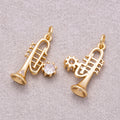 16K Gold Plated Clear CZ 3D Trumpet Musical Instrument Charm - Sold Each
