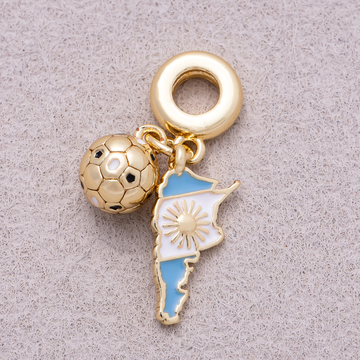 16K Gold Plated Argentina Map Flag & Soccer Ball Dual Dangle Pendant - Sold Each