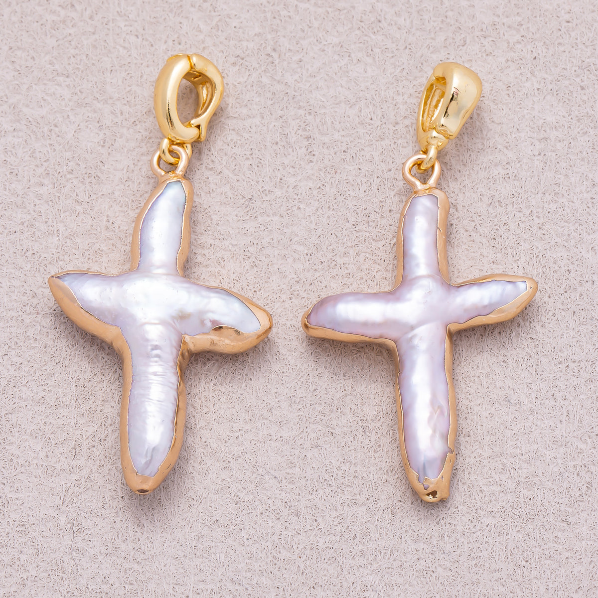 Gold Plated Freshwater Pearl Irregular Religious Cross Pendant - Sold Each