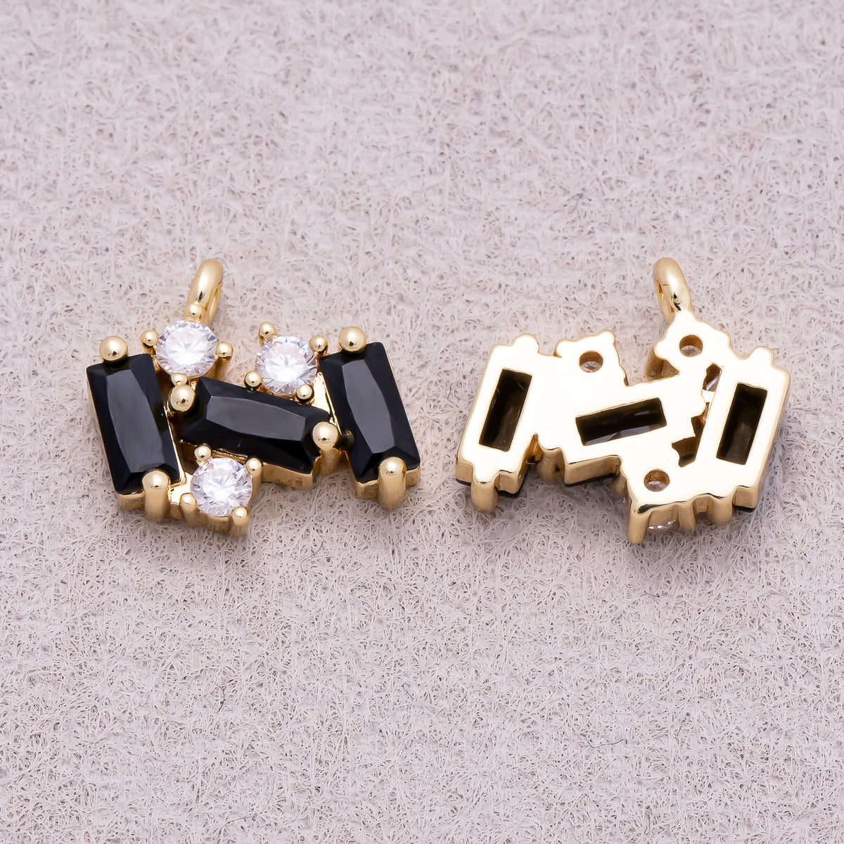 16K Gold Plated Black CZ Triple Baguette Charm - Sold Each