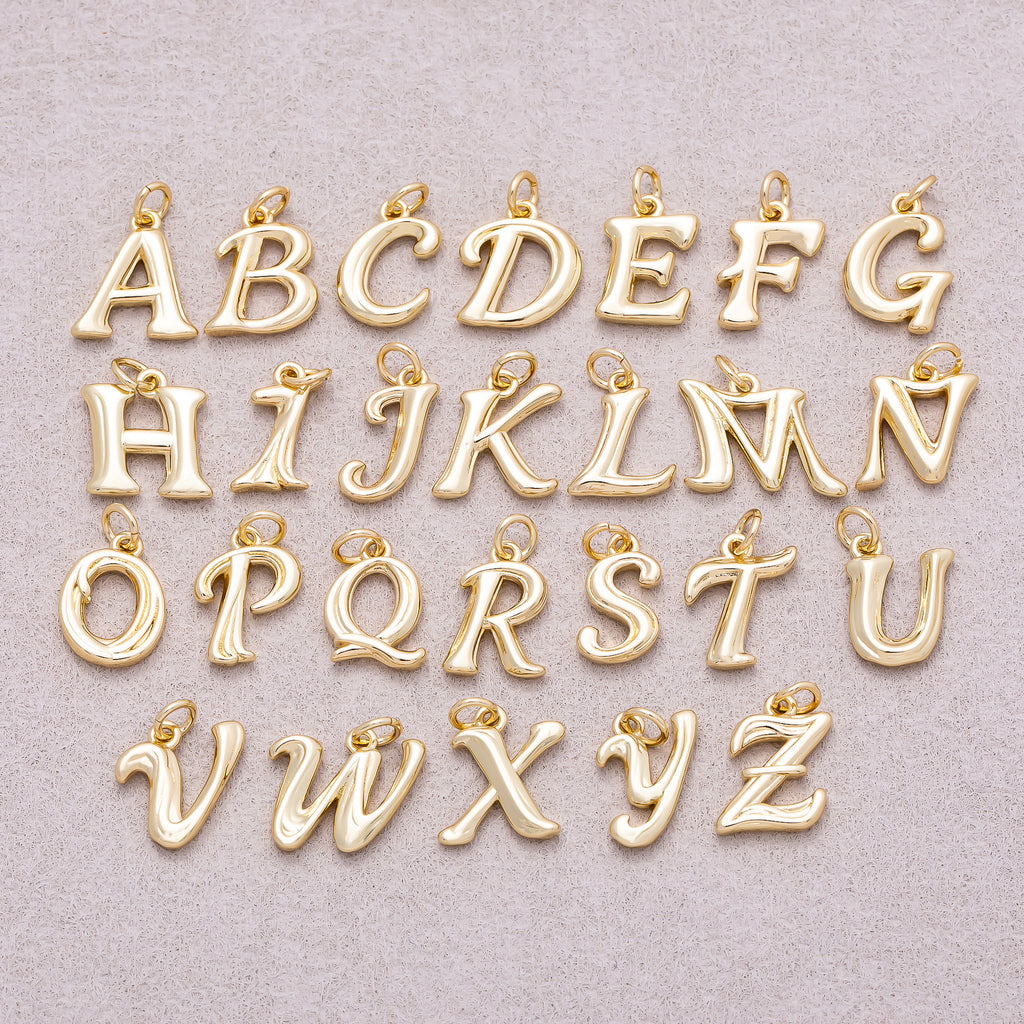 16K Gold Plated Retro Groovy Initial Letter Charm (A-Z) - Sold Each