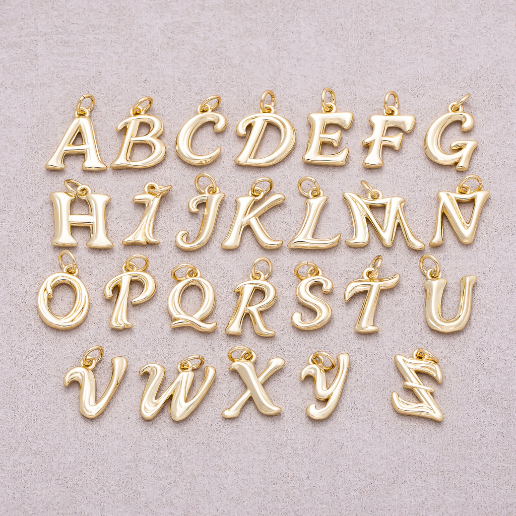 16K Gold Plated Retro Groovy Initial Letter Charm (A-Z) - Sold Each