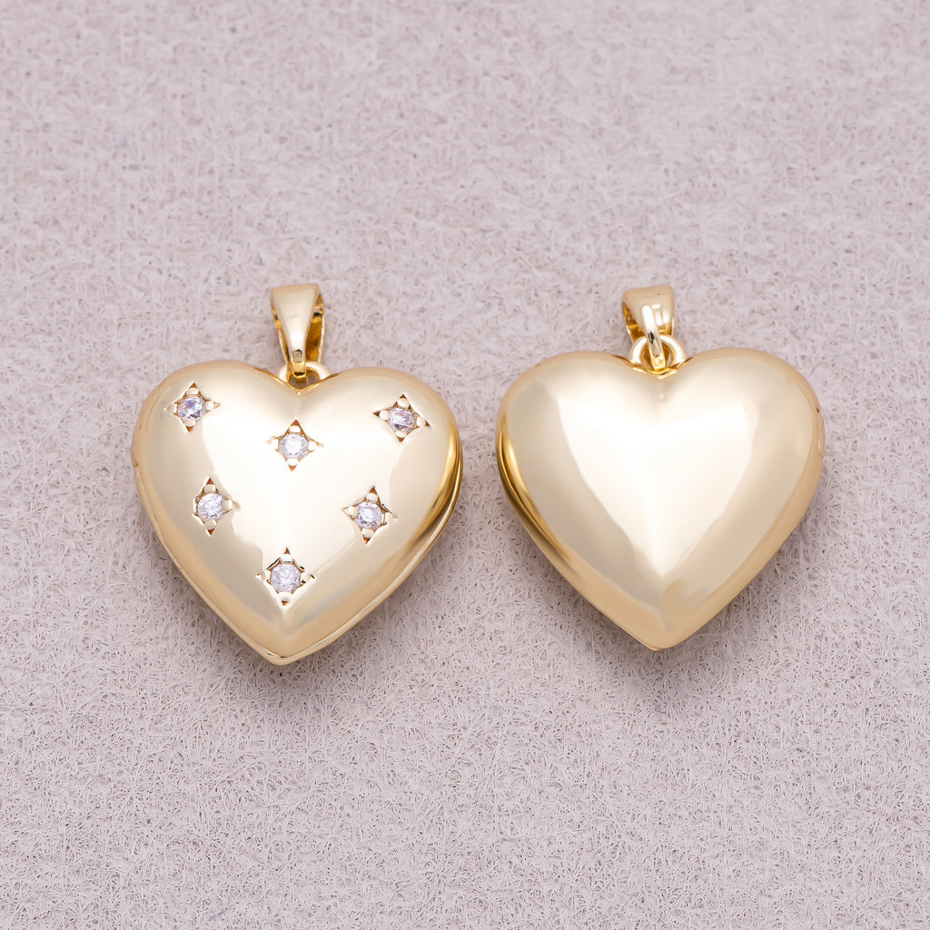 16K Gold Plated Clear CZ Starburst Love Heart Open Locket Pendant - Sold Each