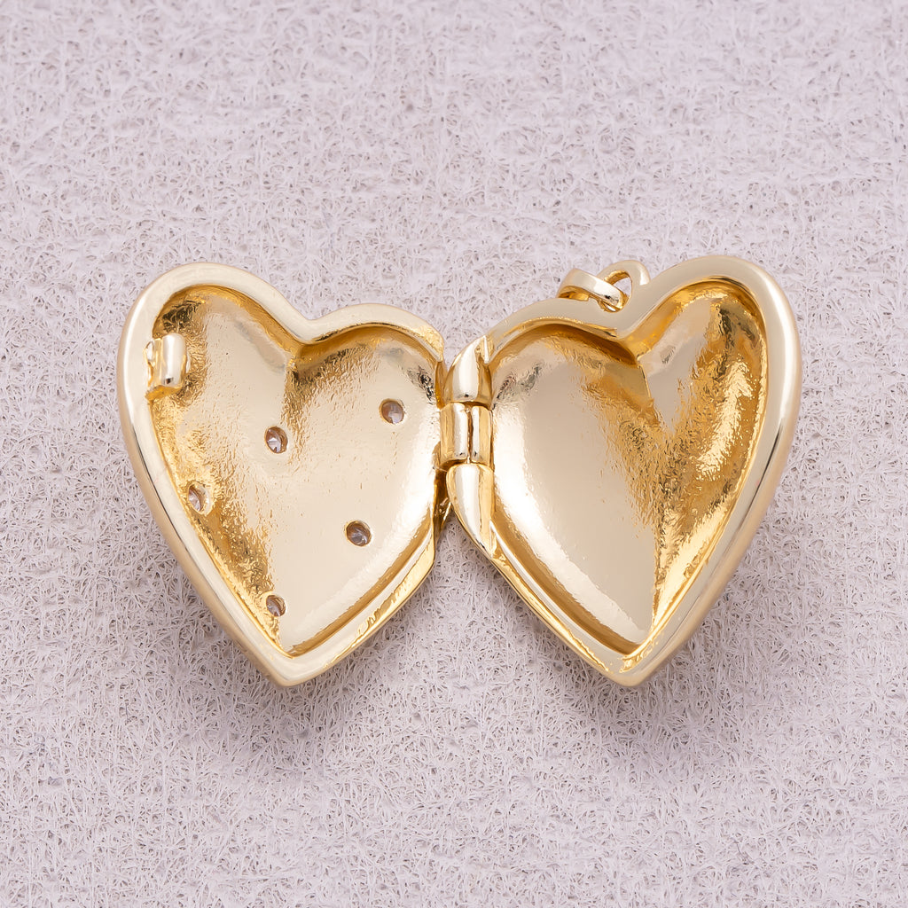 16K Gold Plated Clear CZ Starburst Love Heart Open Locket Pendant - Sold Each