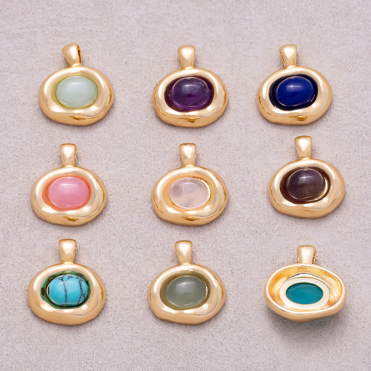 16K Gold Plated Colorful Natural Gemstone Irregular Oval Charm - Sold Each