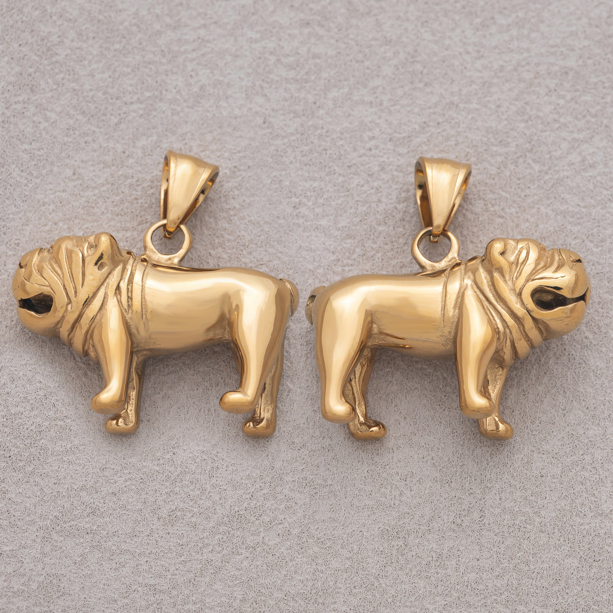 Gold PVD Stainless Steel Bulldog Animal Pet Multidimensional Pendant in Gold & Silver