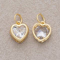 16K Gold Plated Clear CZ Minimalist Bezel Heart Charm - Sold Each
