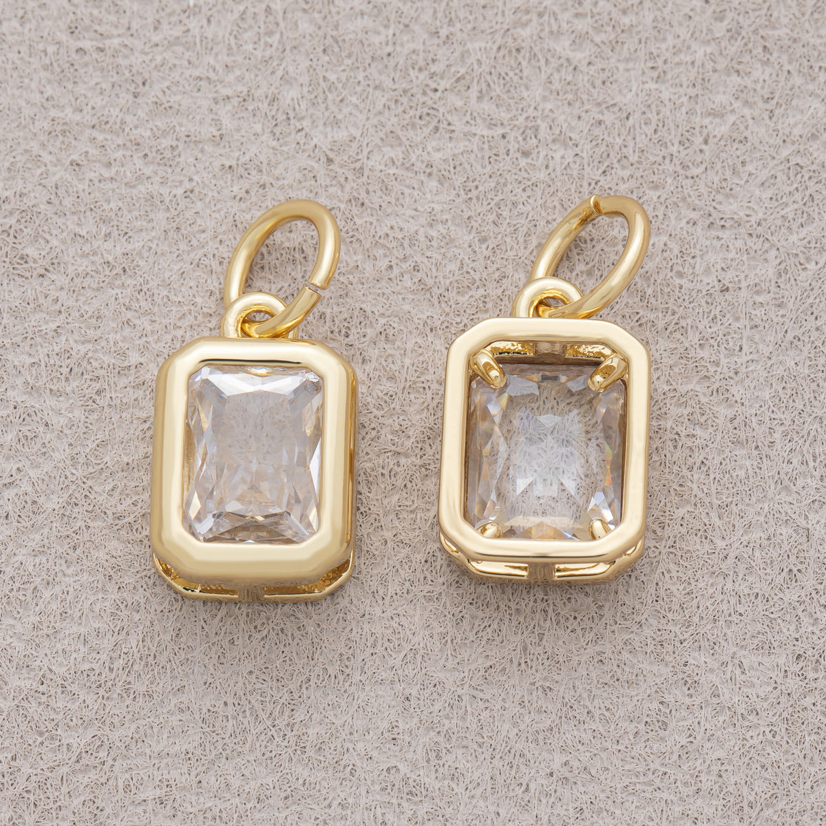 16K Gold Plated Clear Baguette CZ Bezel Rectangular Charm - Sold Each