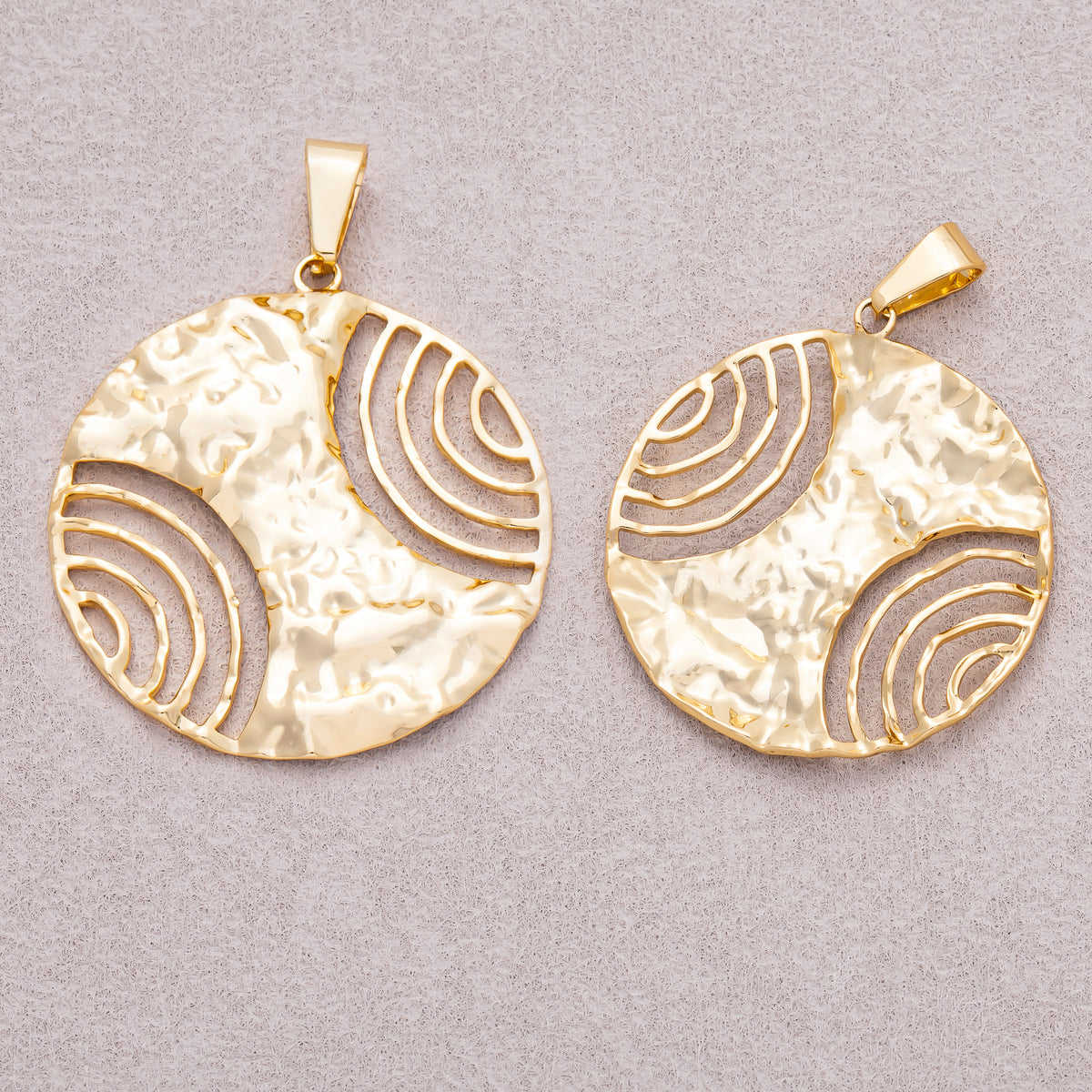 Gold PVD Stainless Steel Hammered Ripple Circular Pendant