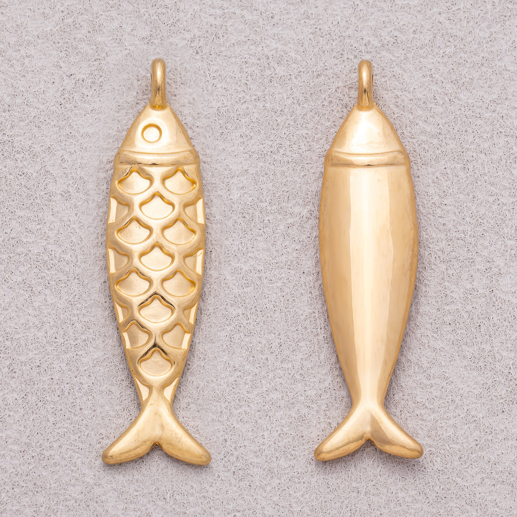 Gold PVD Stainless Steel Textured Fish Multidimensional Animal Pendant