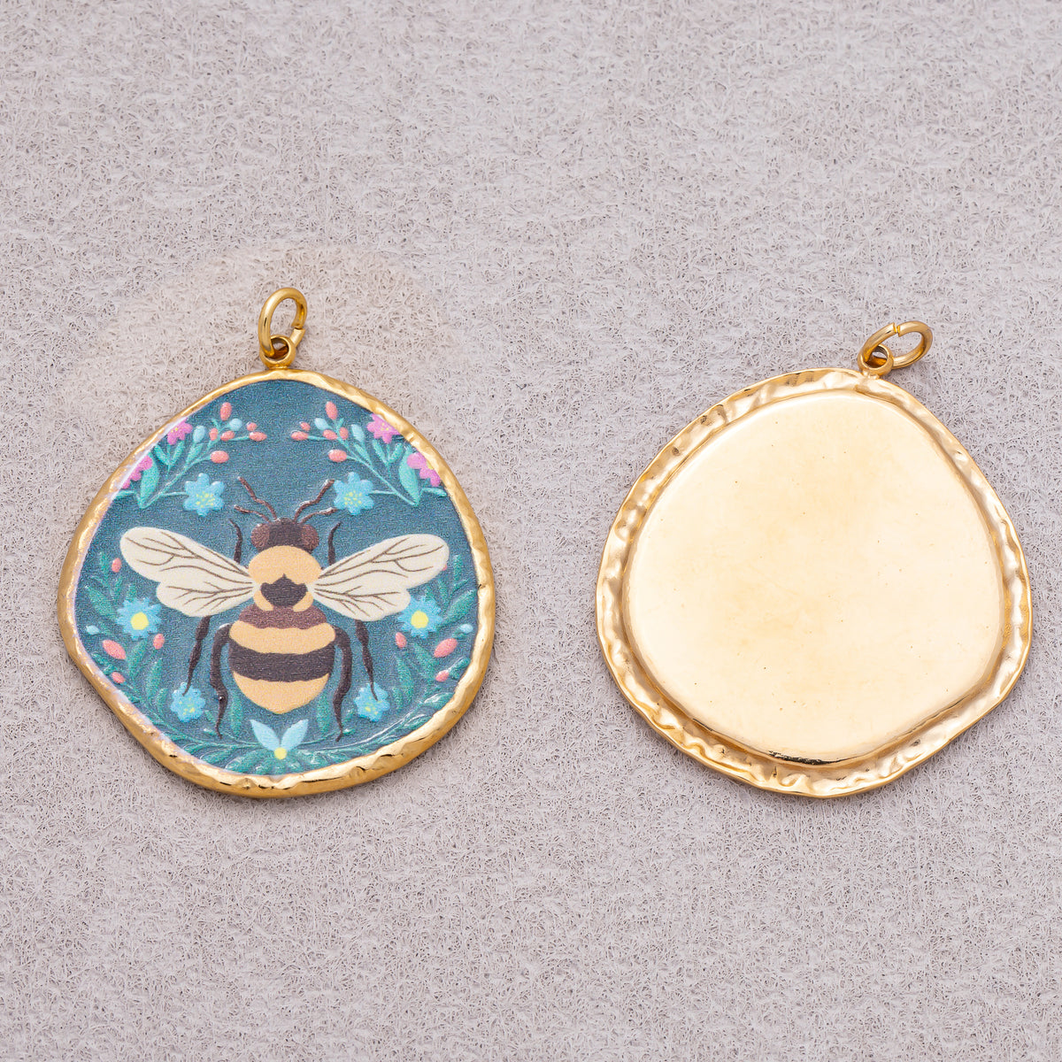 Gold PVD Stainless Steel Hand Painted Enamel Bumble Bee Insect Charm