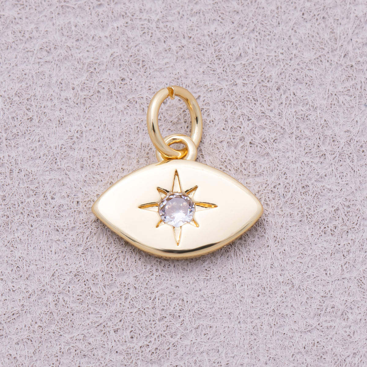 16K Gold Plated Clear CZ North Star Navette Evil Eye Mini Charm - Sold Each