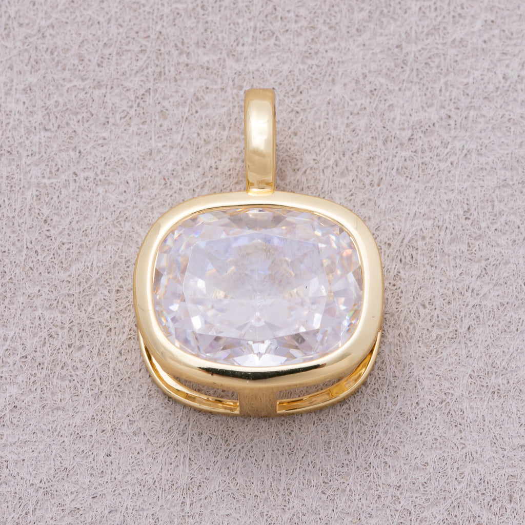 16K Gold Plated Rounded Rectangle CZ Bezel Geometric Pendant - Sold Each