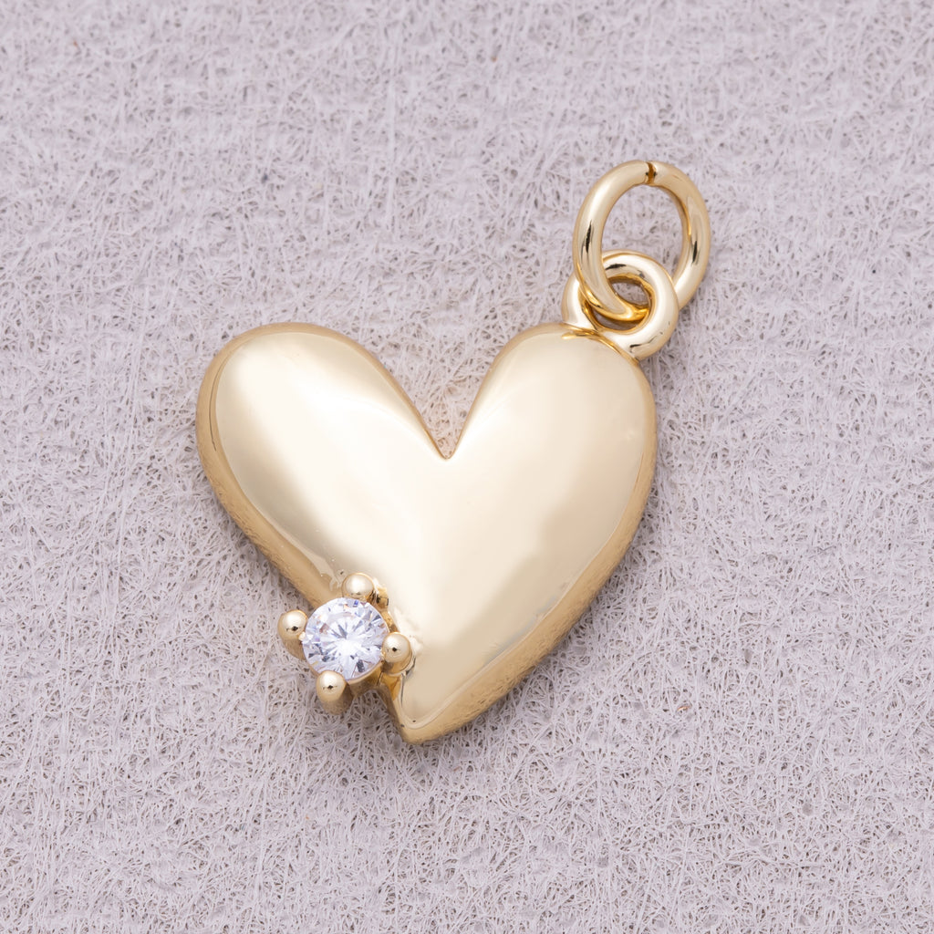 16K Gold Plated Clear CZ Heart Mini Charm - Sold Each