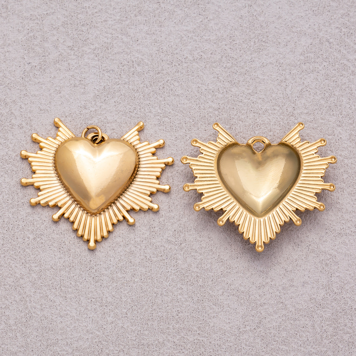 Gold PVD Stainless Steel Sunburst Sacred Heart Religious Charm