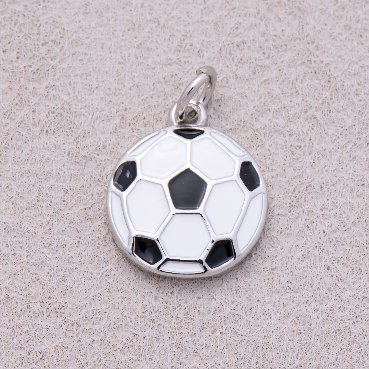 16K Gold Plated Black and White Silver Sports Soccer Football Enamel Charm - Sold Each