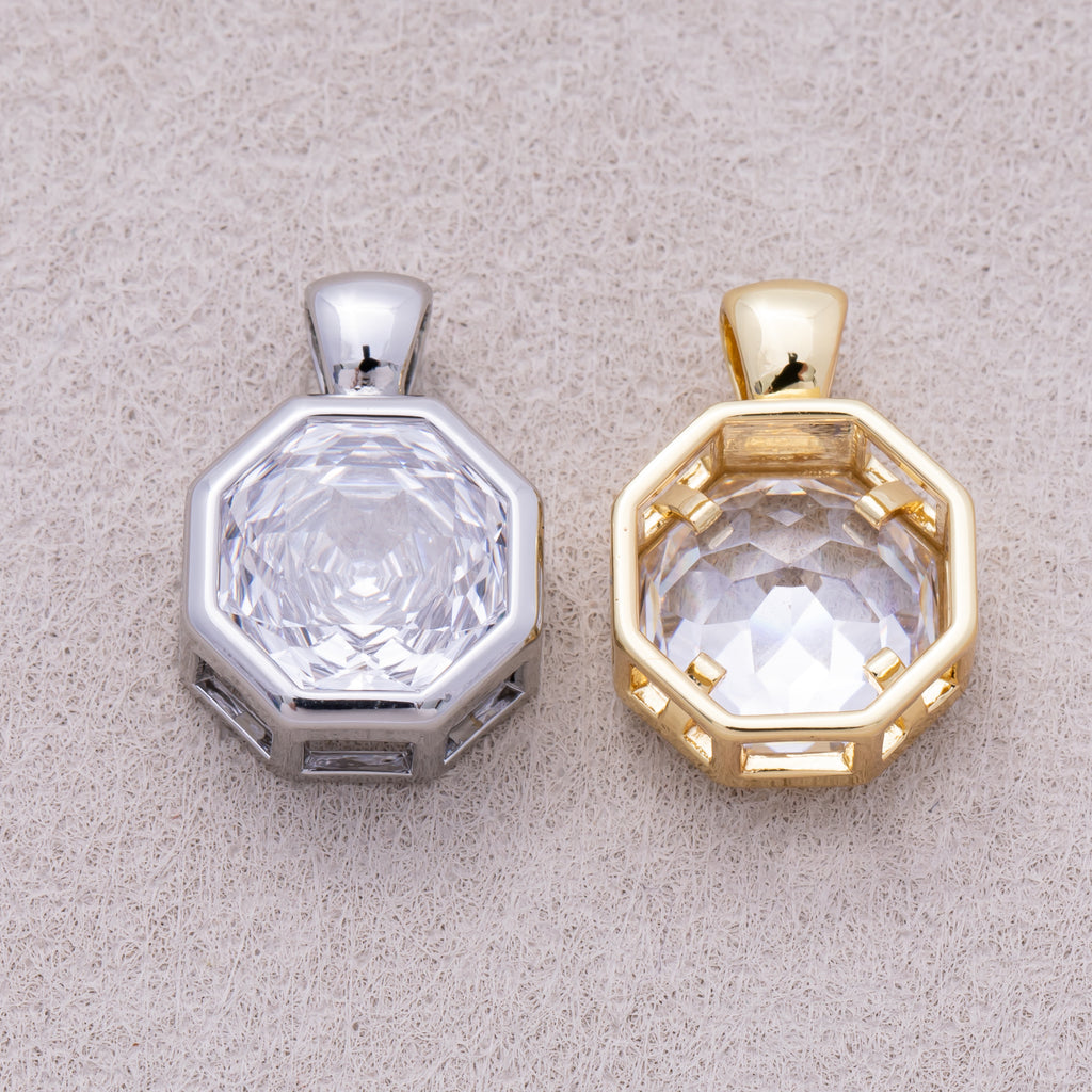 16K Gold Plated Clear CZ Mini Hexagon Bezel Pendant - Sold Each