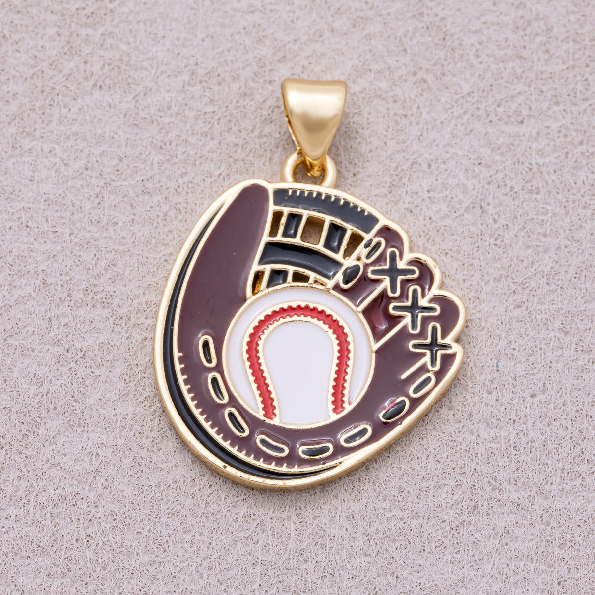 16K Gold Plated Brown Baseball Glove Enamel Sports Pendant - Sold Each