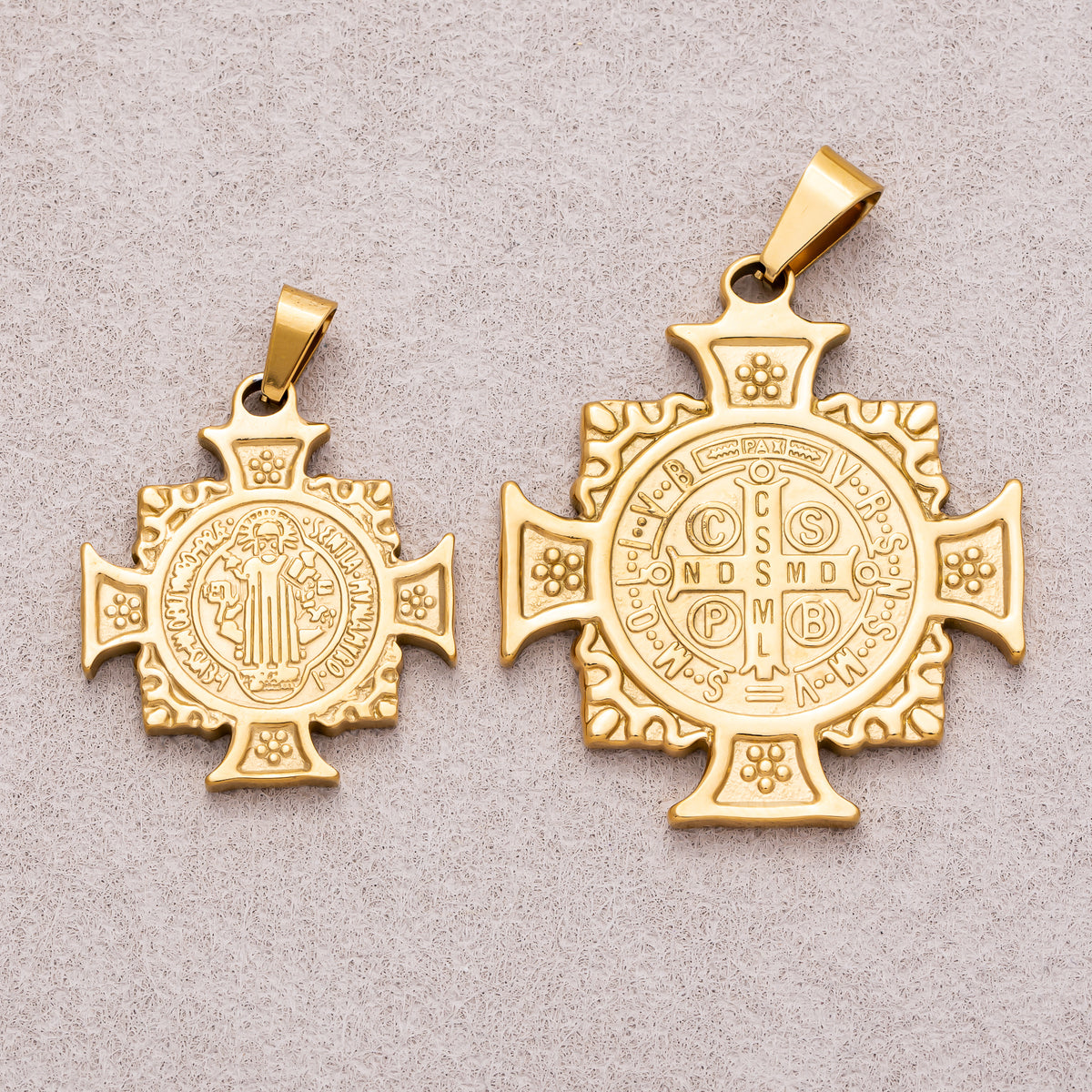 Gold PVD Stainless Steel Saint Benedict Cross Pendant