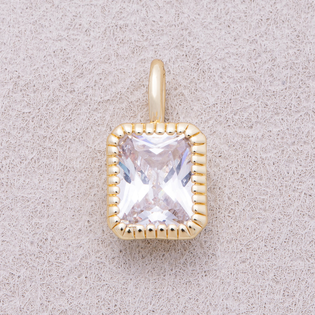 16K Gold Plated Clear Baguette CZ Ribbed Bezel Mini Pendant - Sold Each