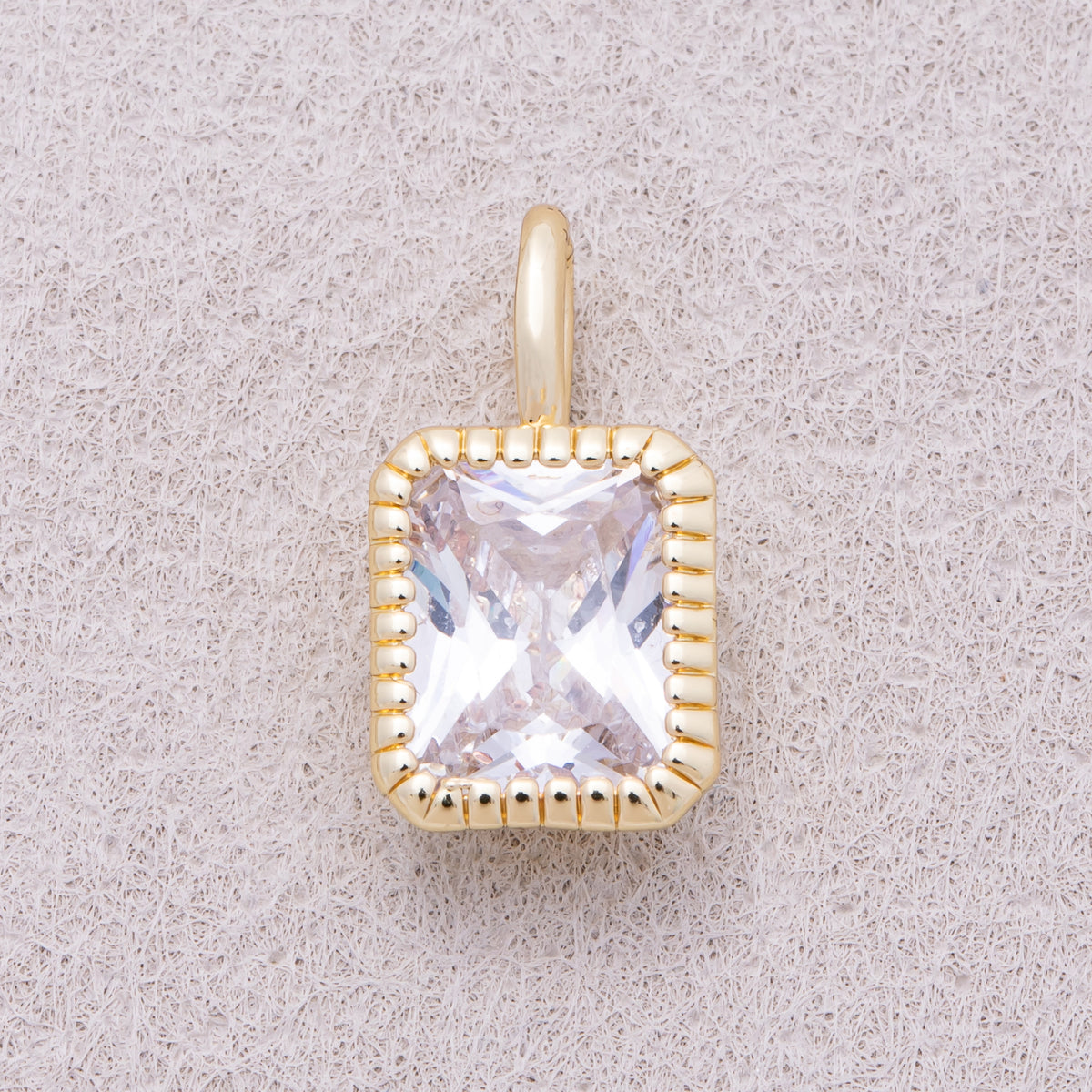 16K Gold Plated Clear Baguette CZ Ribbed Bezel Mini Pendant - Sold Each