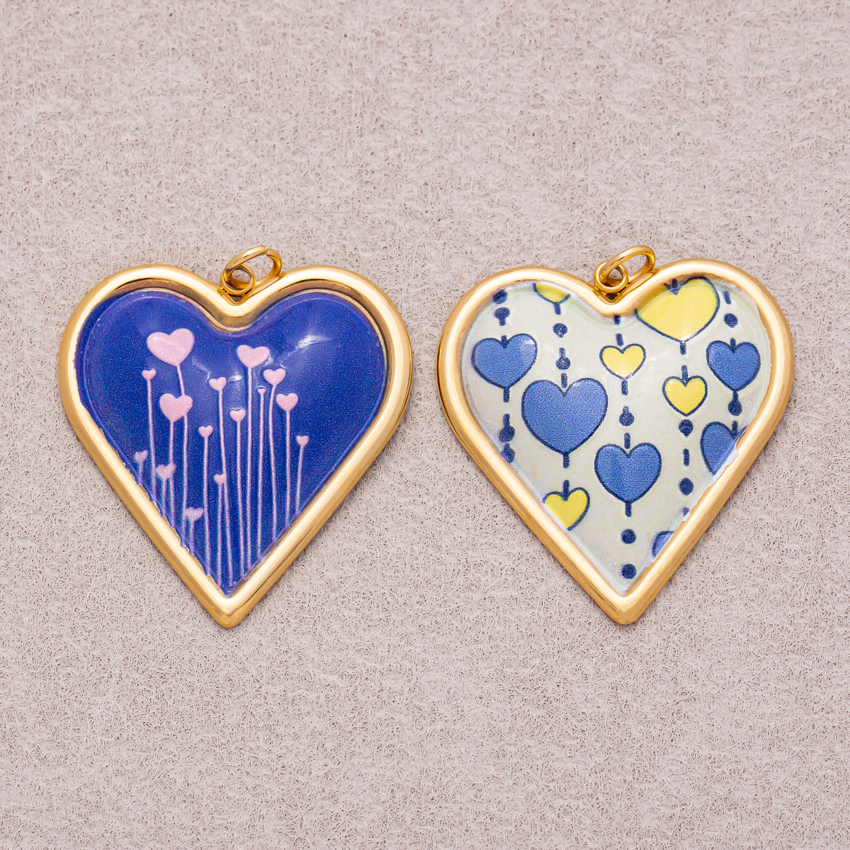 Gold PVD Stainless Steel Hand Painted Enamel Sparkling Love Heart Charm