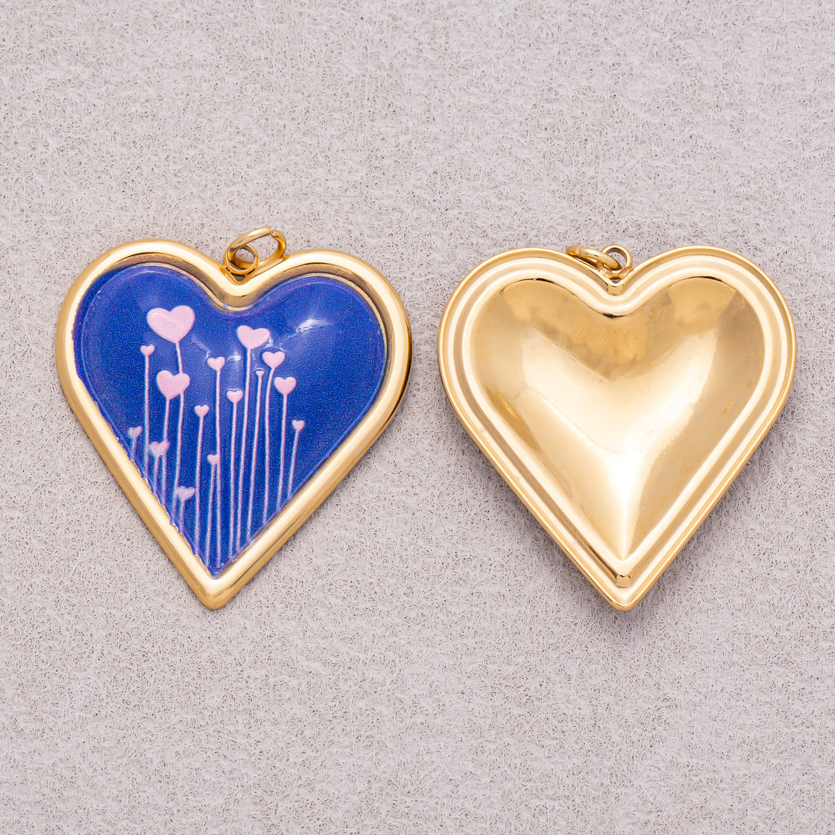 Gold PVD Stainless Steel Hand Painted Enamel Sparkling Love Heart Charm