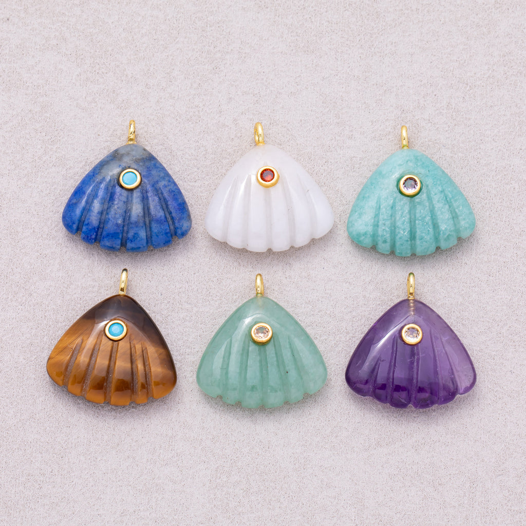 16K Gold Plated Solitaire CZ Ocean Scallop Beach Acrylic Pendant - Sold Each