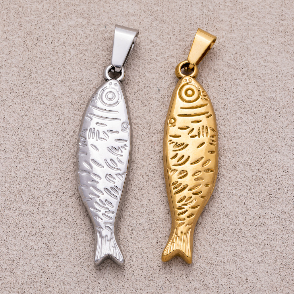 Launch Promo: 18K Gold PVD Stainless Steel Ocean Textured Fish Animal Pendant | Sold Each