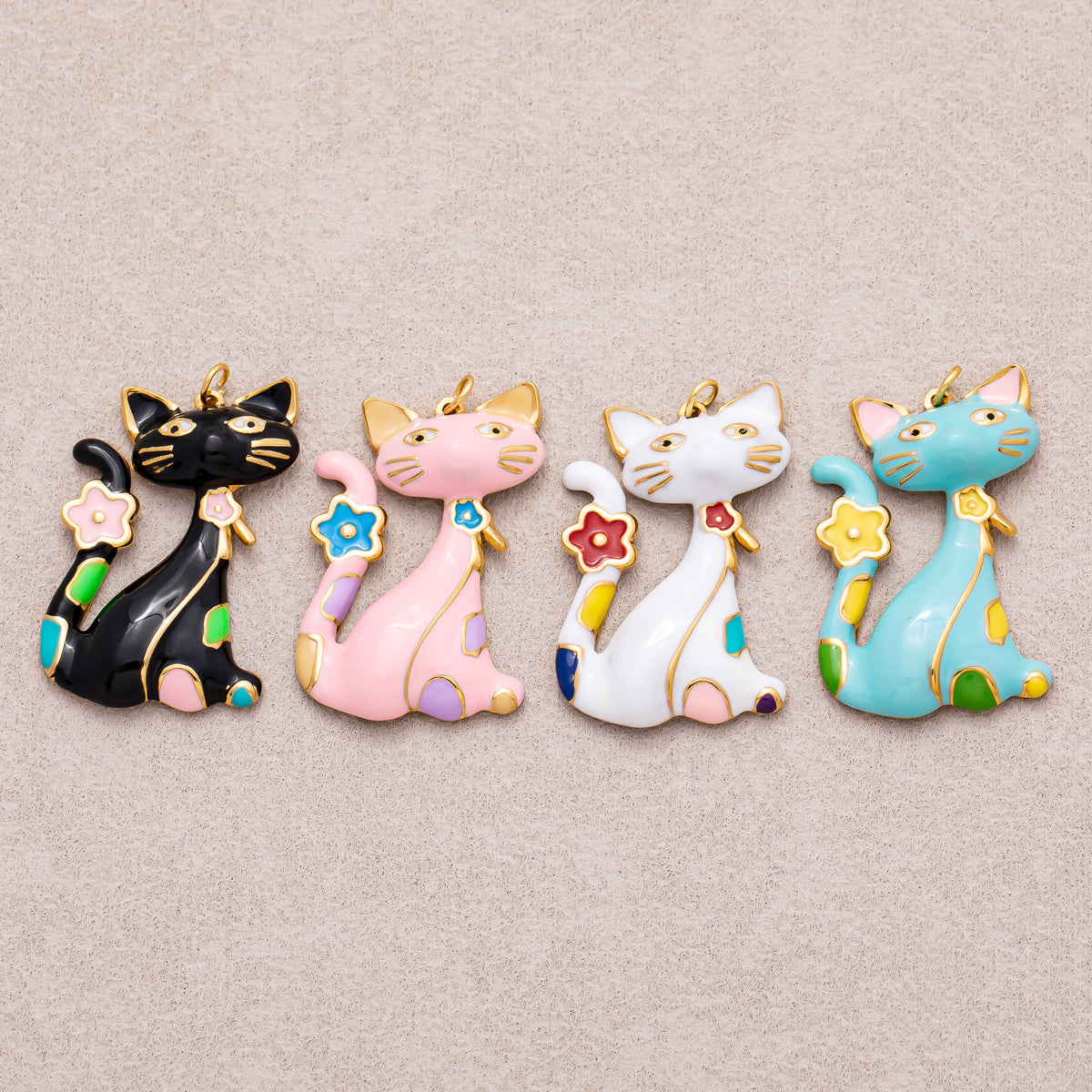 Gold PVD Stainless Steel Colorful Cute Kitten Enamel Charm