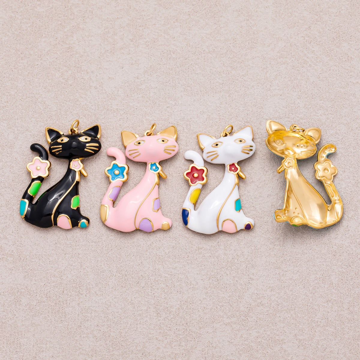Gold PVD Stainless Steel Colorful Cute Kitten Enamel Charm