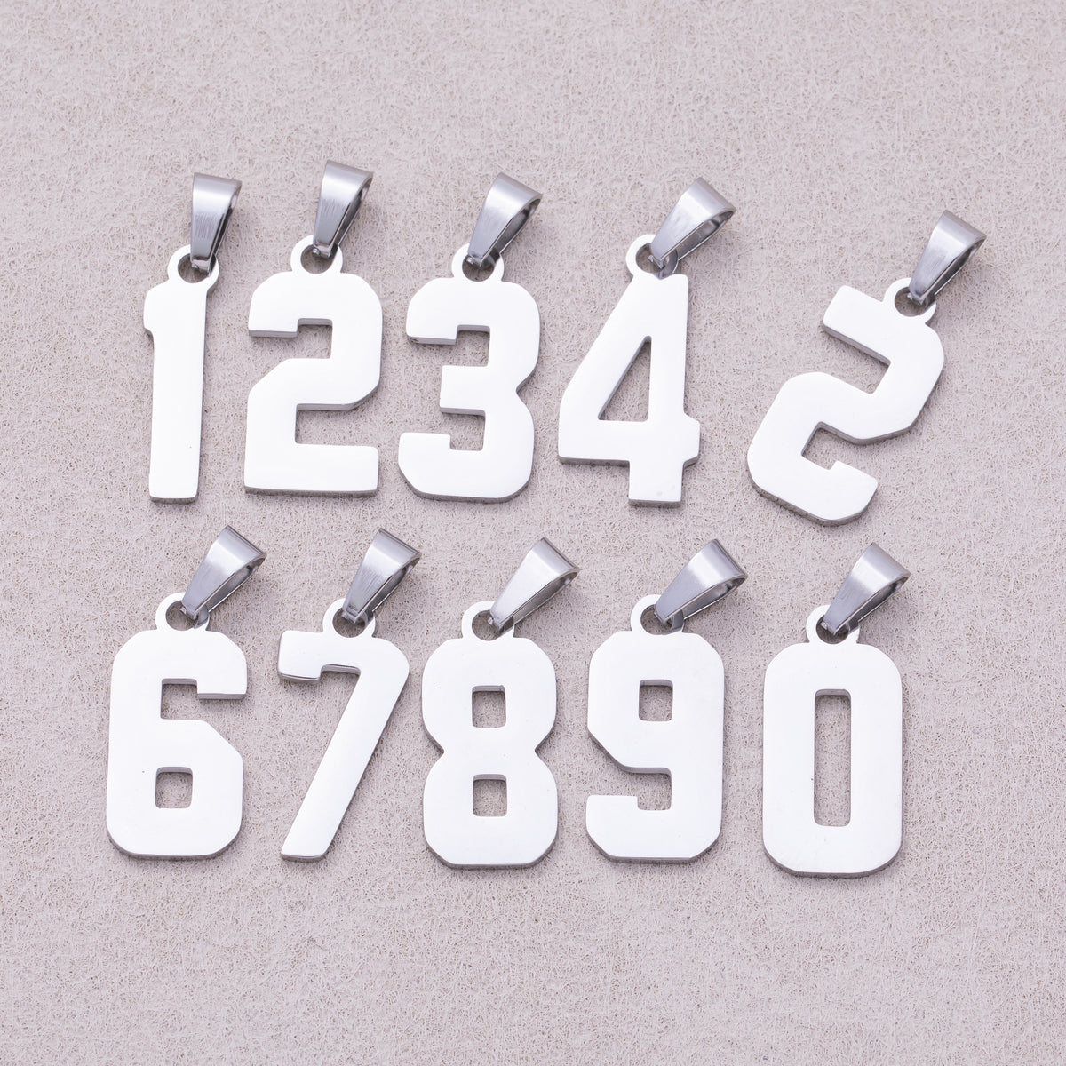 Stainless Steel Classic Varsity Block Number Pendant Set (0-9)