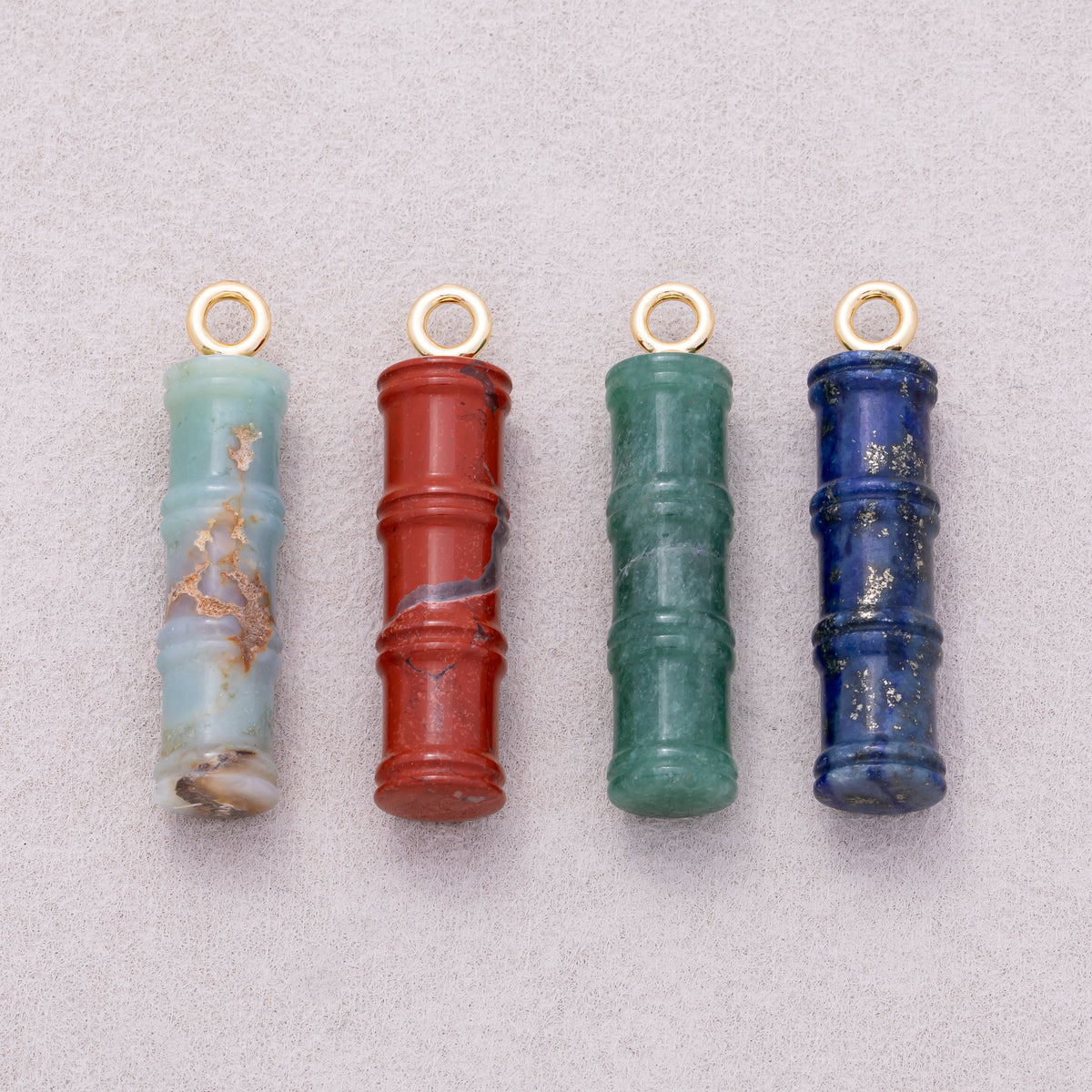 18K Gold Plated Colorful Cylinder Bamboo Natural Gemstone Protection Pendant - Sold Each