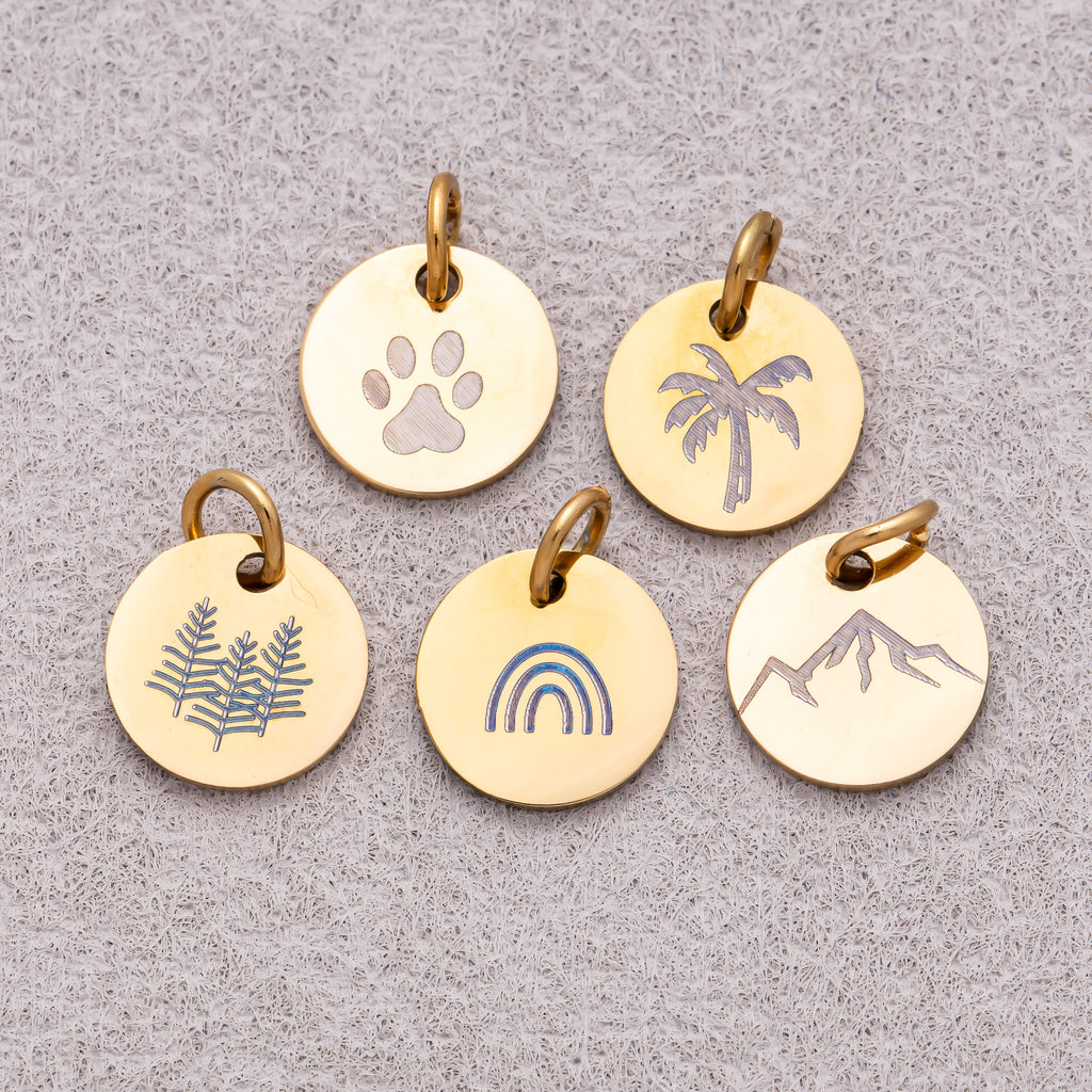 Gold PVD Stainless Steel Minimalist Nature Round Disc Medallion Charm