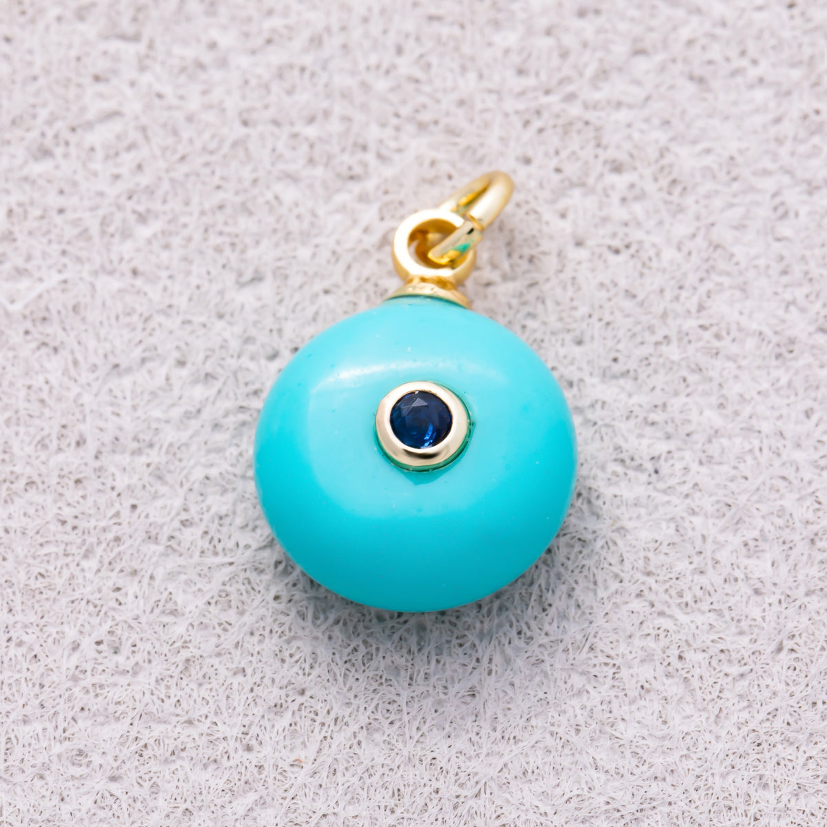 16K Gold Plated Blue CZ Embedded Blue Apatite Gemstone Round Charm - Sold Each