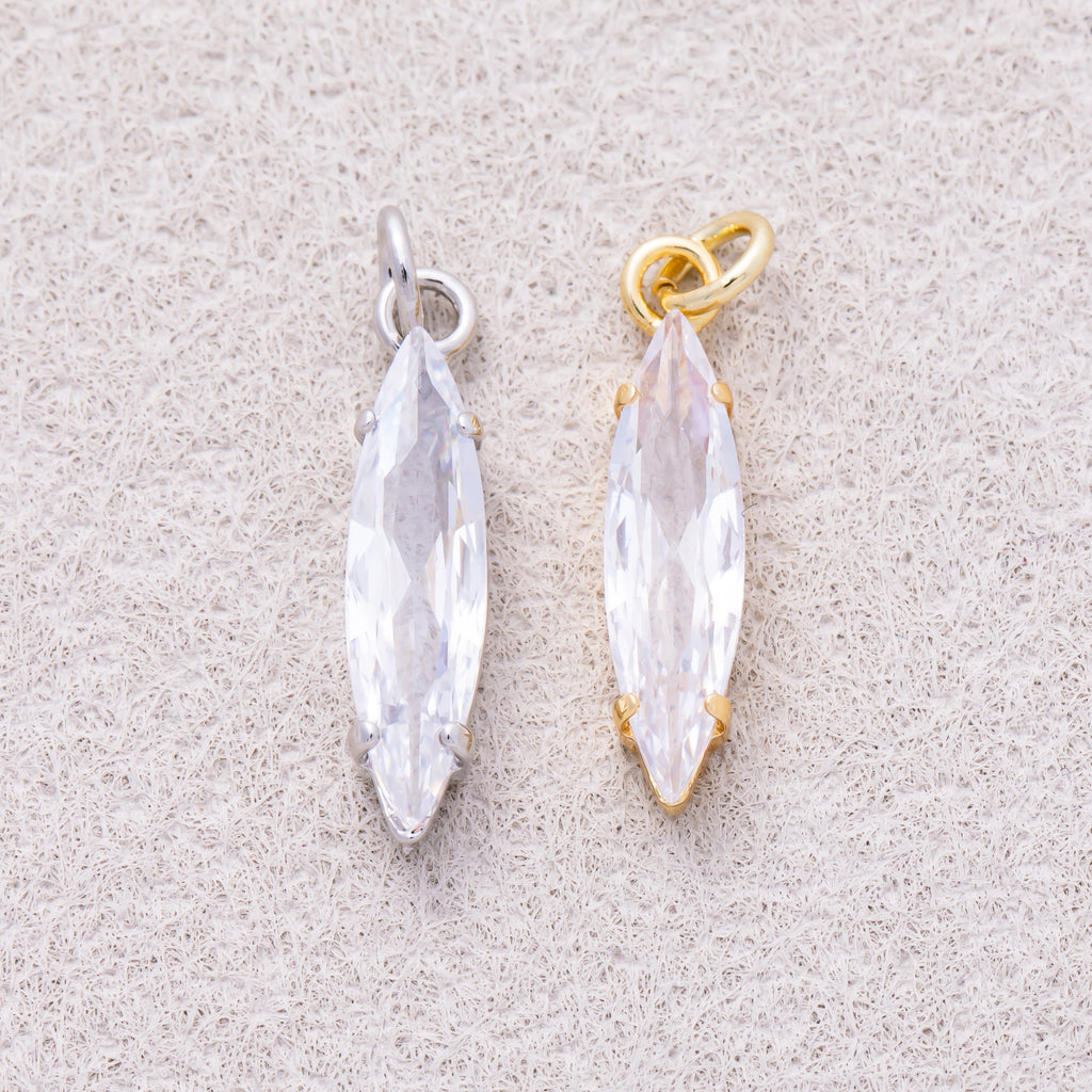16K Gold Plated Clear CZ Marquise Birthstone Charm - Sold Each