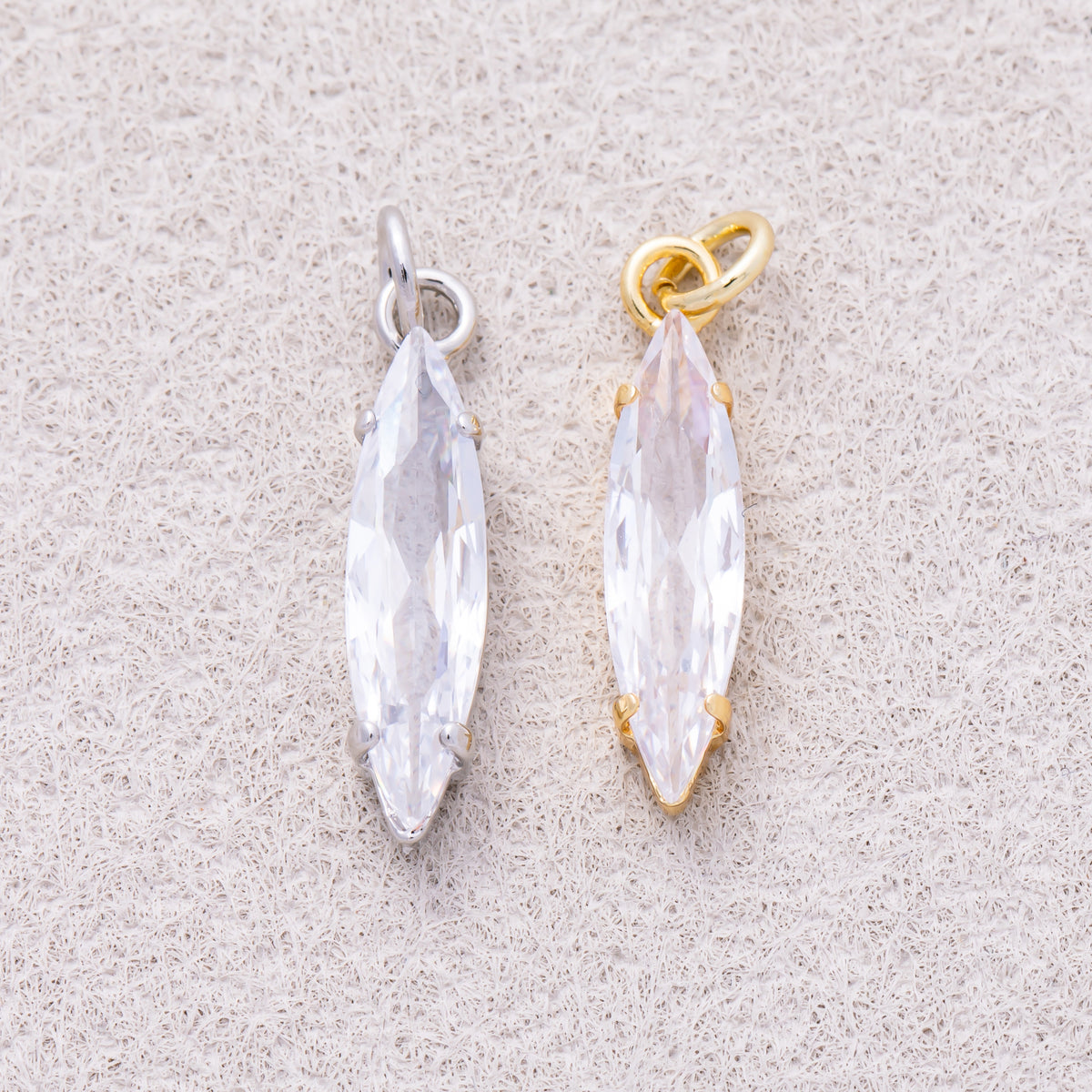 16K Gold Plated Clear CZ Marquise Birthstone Charm - Sold Each