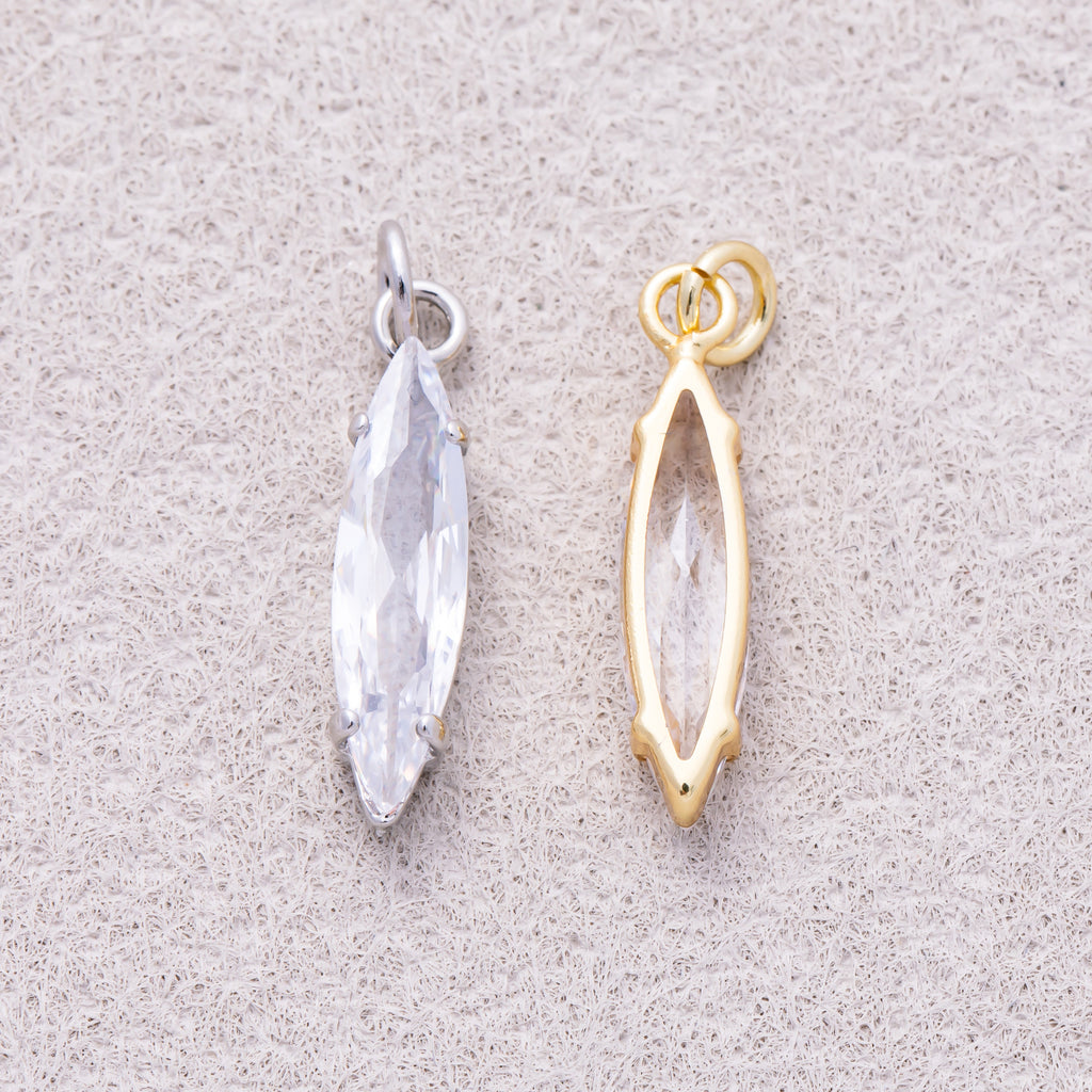 16K Gold Plated Clear CZ Marquise Birthstone Charm - Sold Each