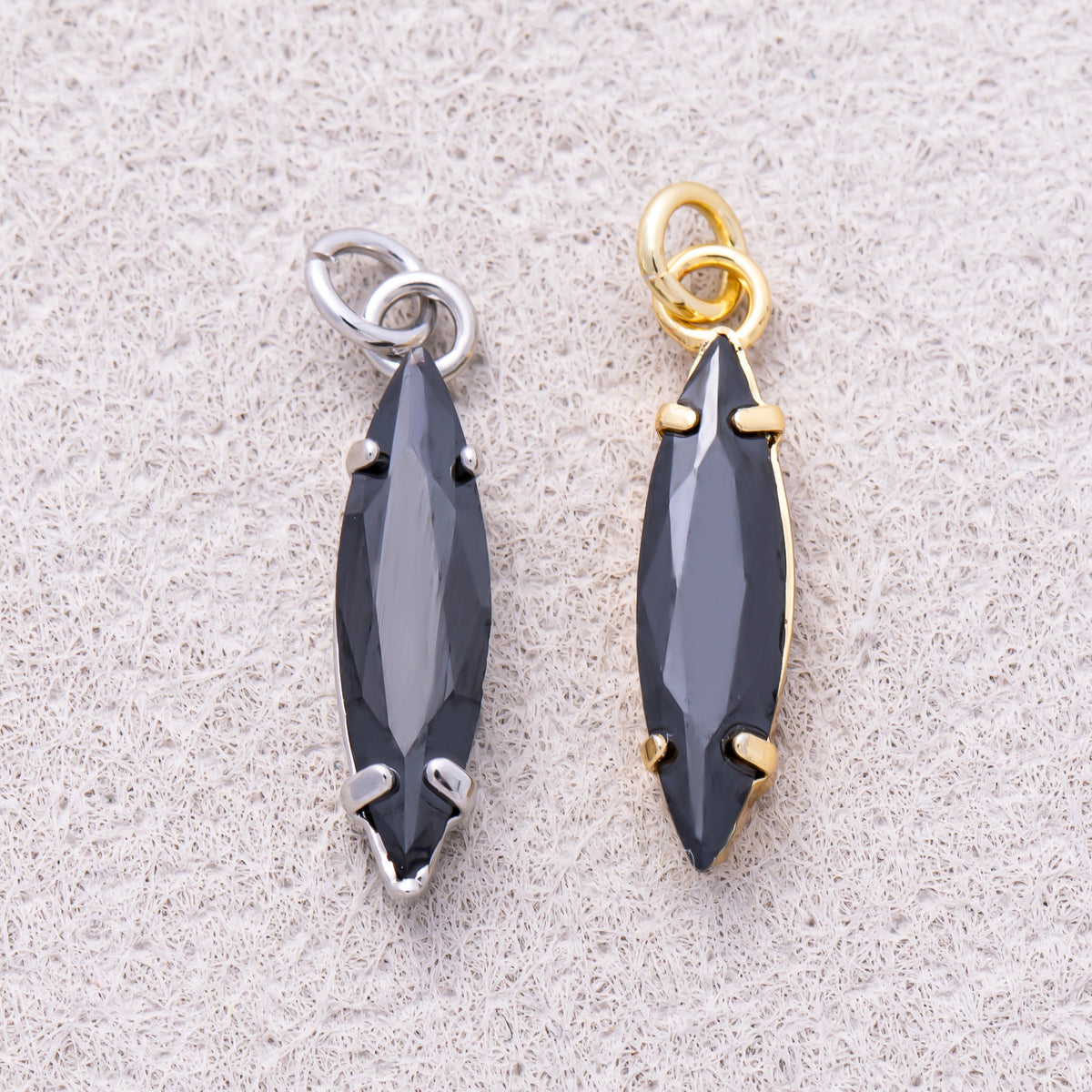 16K Gold Plated Black CZ Marquise Birthstone Charm - Sold Each