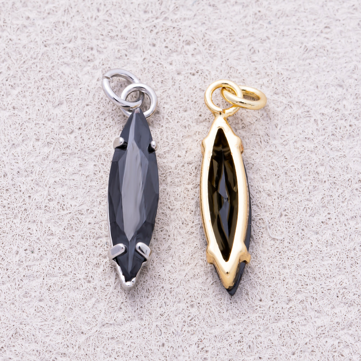 16K Gold Plated Black CZ Marquise Birthstone Charm - Sold Each