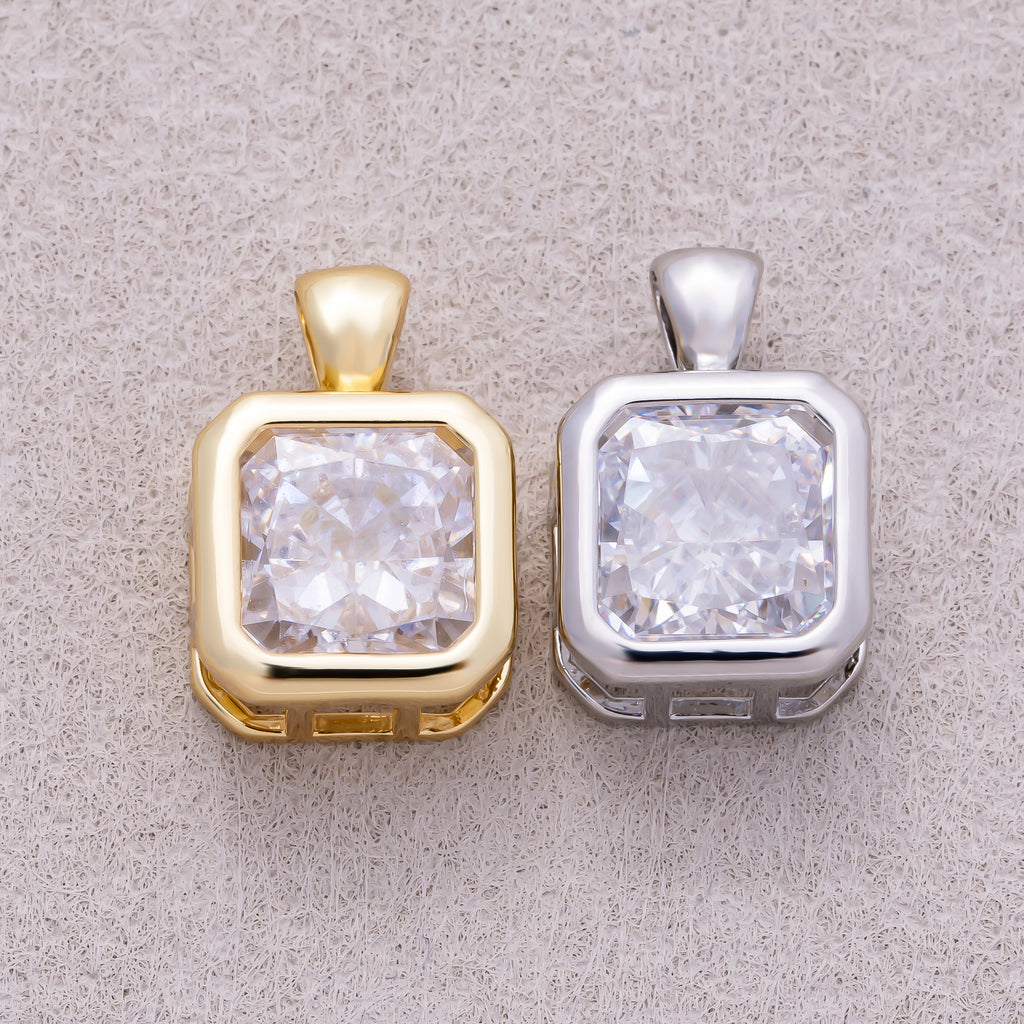 16K Gold Plated Clear CZ Mini Edged Square Bezel Pendant - Sold Each