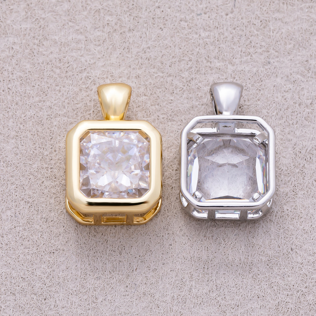 16K Gold Plated Clear CZ Mini Edged Square Bezel Pendant - Sold Each
