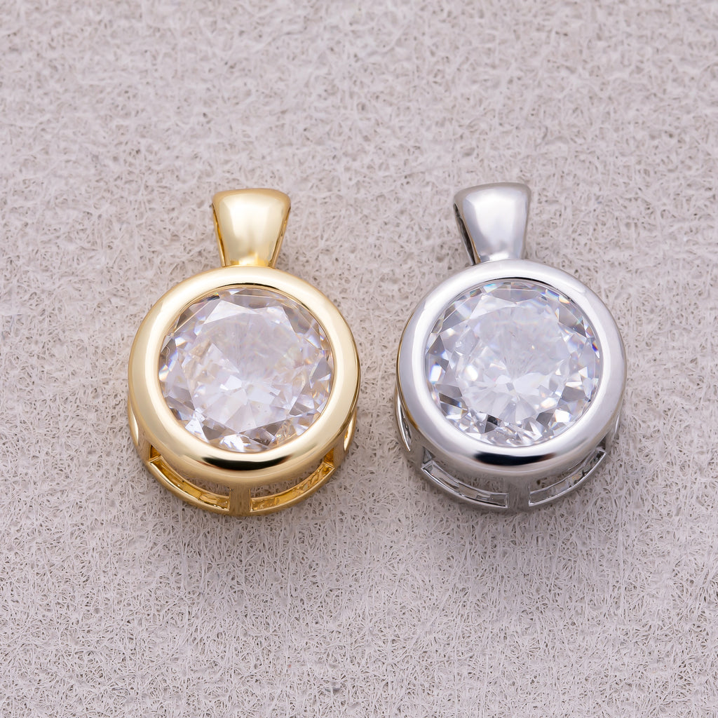 16K Gold Plated Clear CZ Mini Round Bezel Pendant - Sold Each