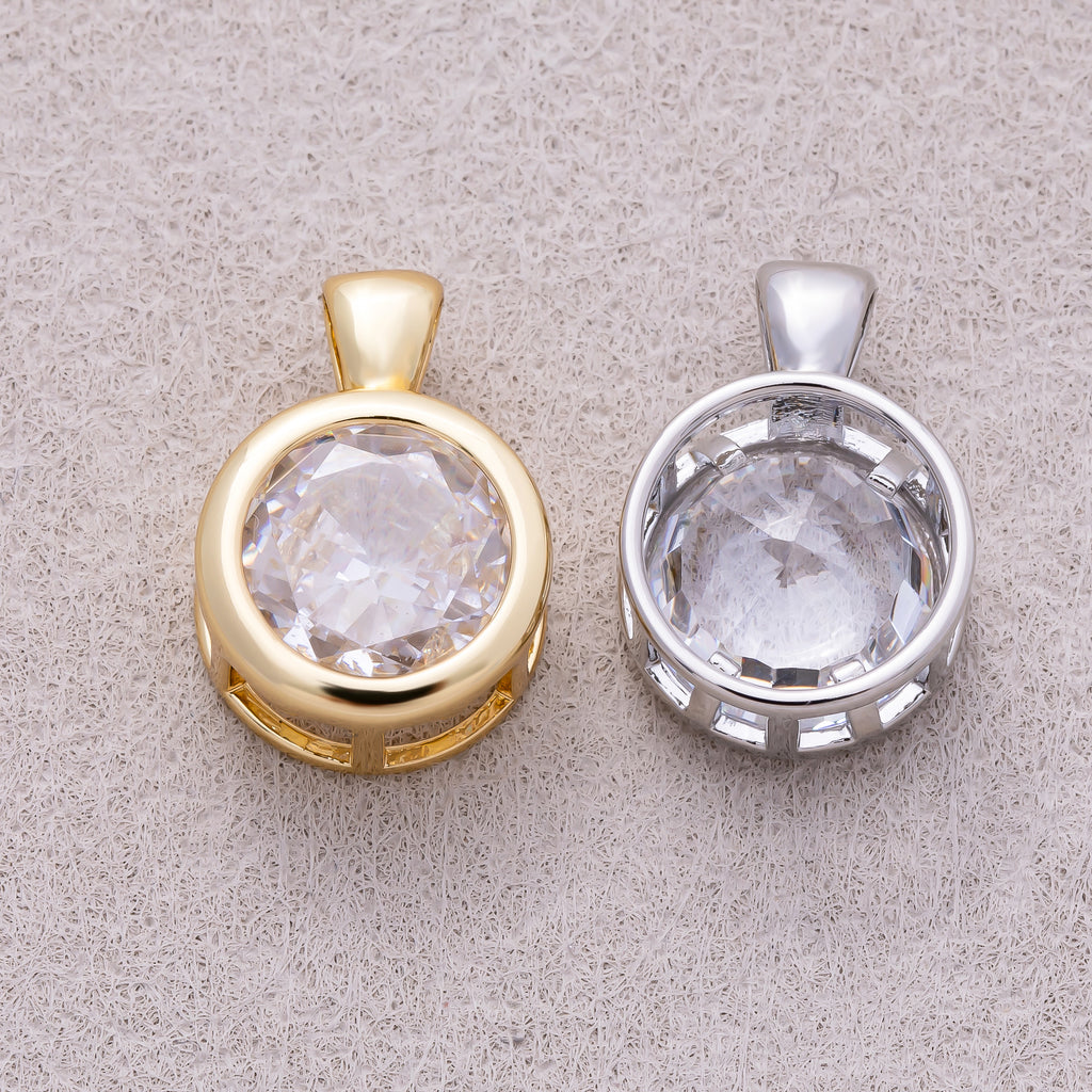 16K Gold Plated Clear CZ Mini Round Bezel Pendant - Sold Each