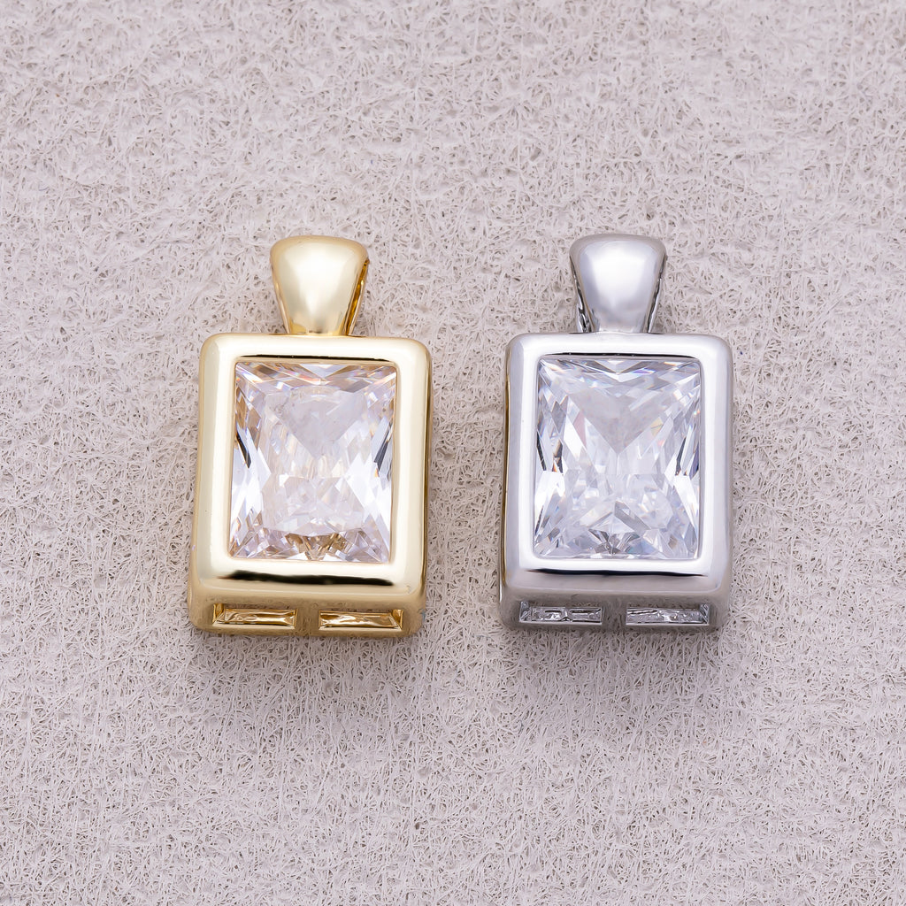 16K Gold Plated Clear CZ Mini Baguette Bezel Pendant - Sold Each