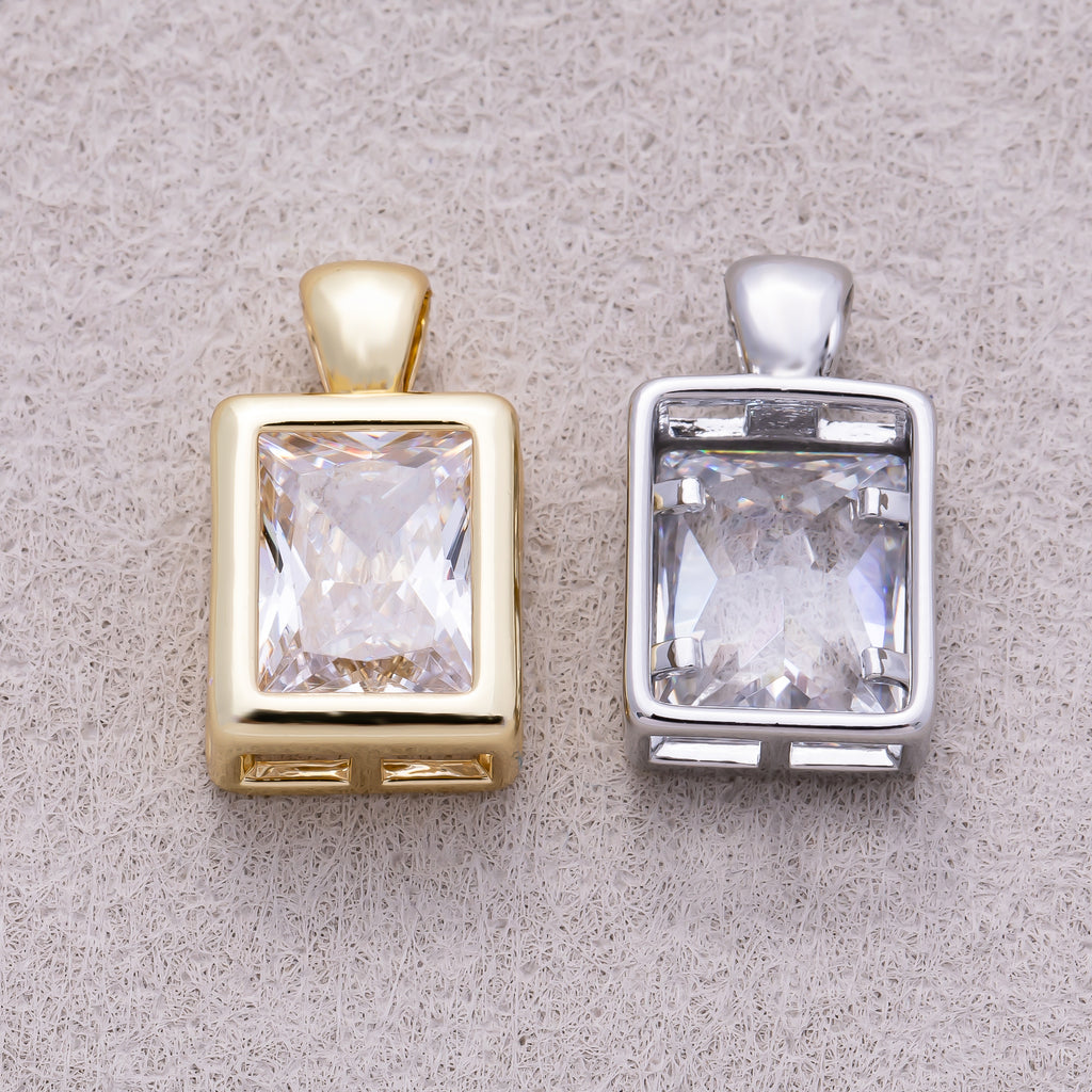 16K Gold Plated Clear CZ Mini Baguette Bezel Pendant - Sold Each
