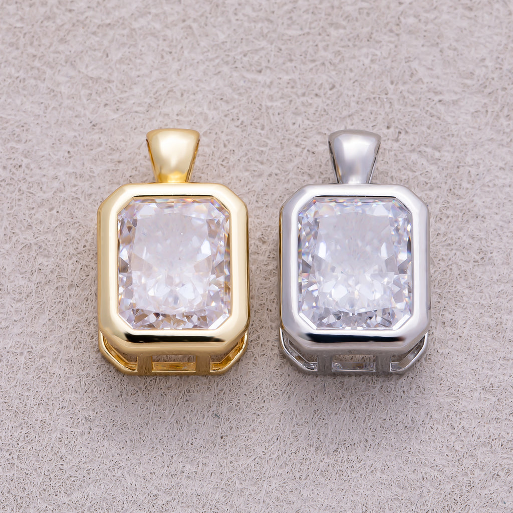 16K Gold Plated Clear CZ Mini Edged Baguette Bezel Pendant - Sold Each